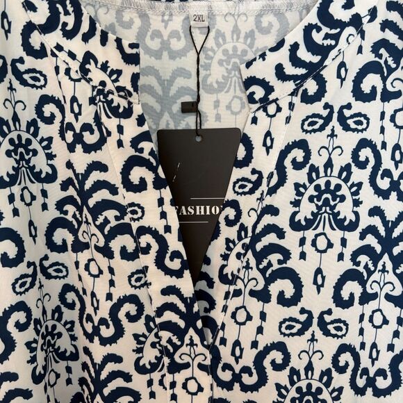 Women’s Blue White Ruffle Sleeve A-Line Dress Size 2XL NWT - Picture 3 of 8